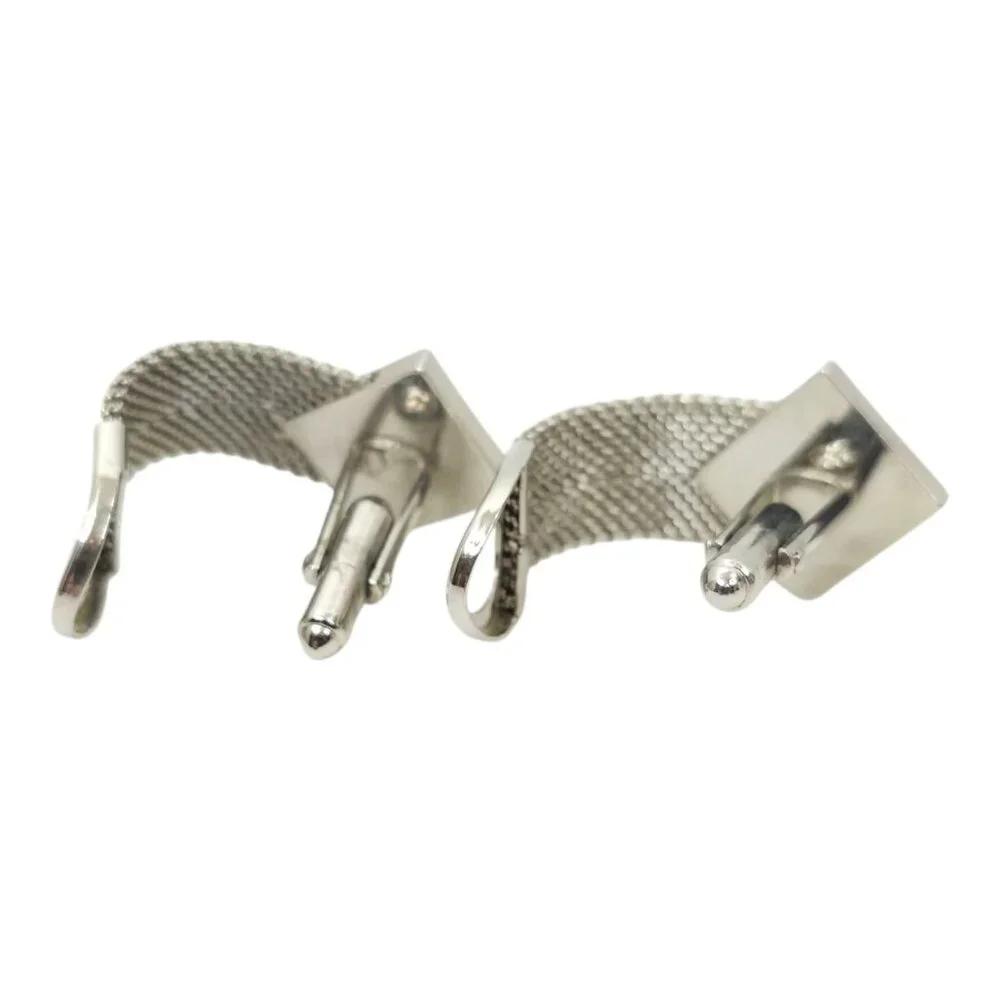 Anson Moon Stone Mesh Chainmail Cufflinks Silver Tone Men Vintage MCM Jewelry